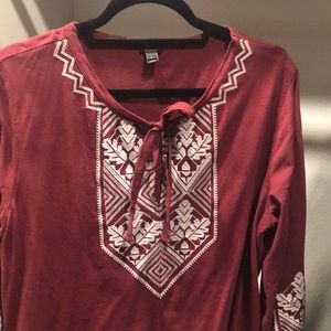 Boho J Crew embroidered jersey top